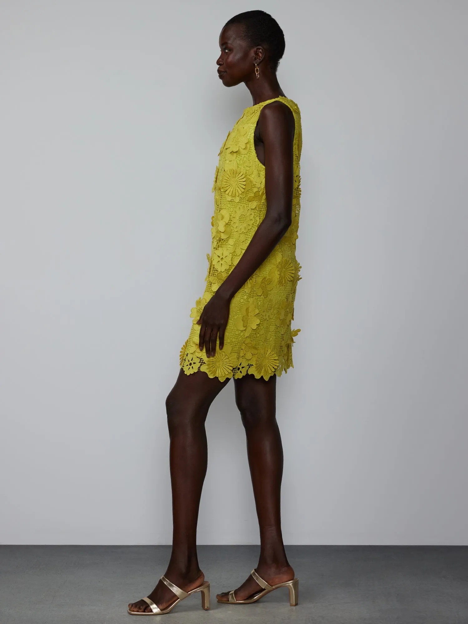 Sleeveless Floral Crochet Shift Dress