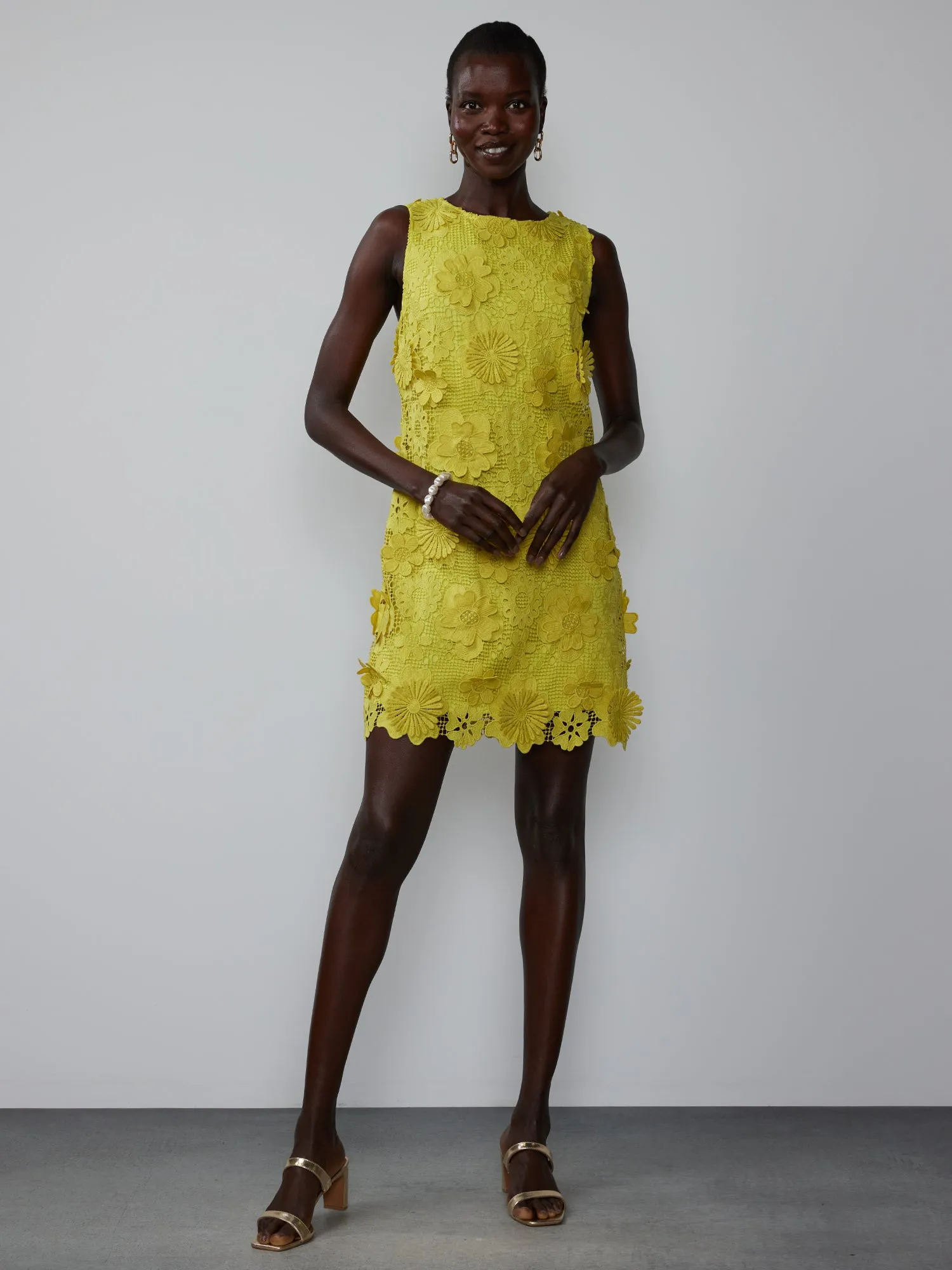 Sleeveless Floral Crochet Shift Dress