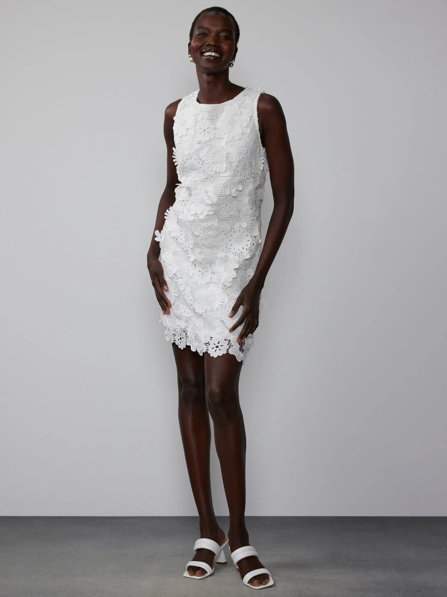 Sleeveless Floral Crochet Shift Dress