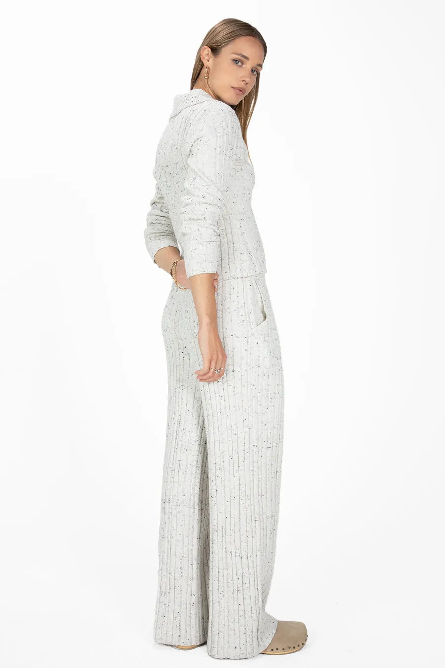 Speckled Ribbed V-Neck Sweater