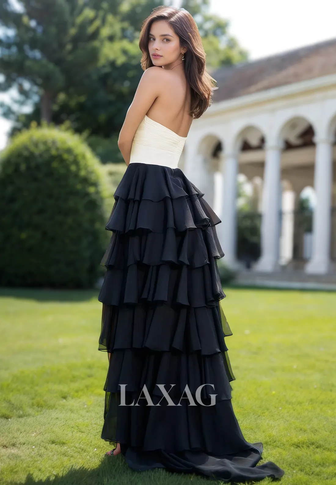 Sweetheart Off-Shoulder Sleeveless A-Line Prom Dress Pleated Chiffon Tiered Evening Gowns with Slit