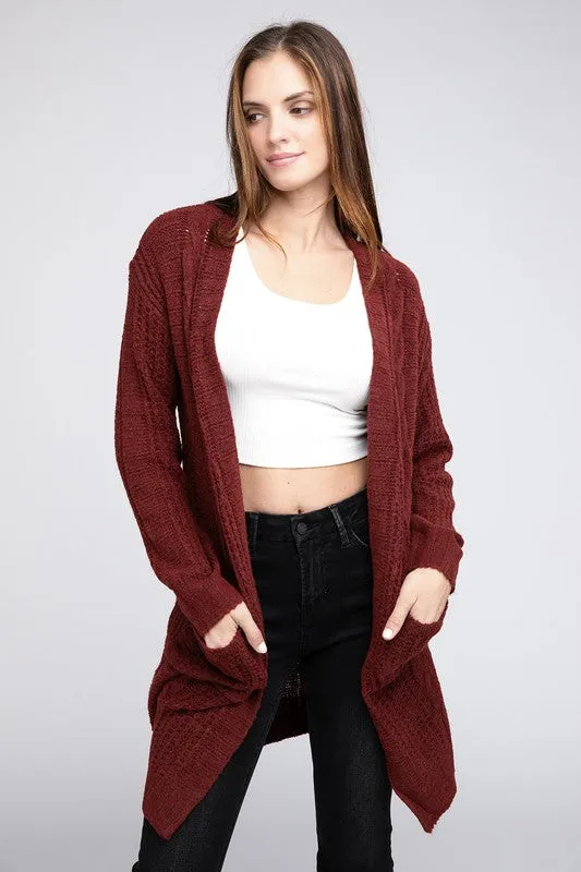 Taylor Twist Knitted Open Front Cardigan With Pockets