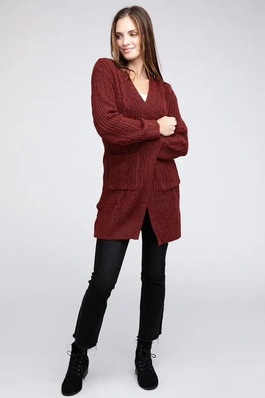 Taylor Twist Knitted Open Front Cardigan With Pockets