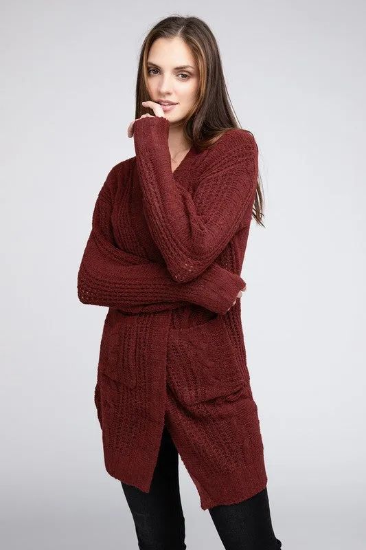 Taylor Twist Knitted Open Front Cardigan With Pockets