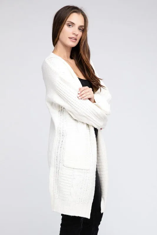 Taylor Twist Knitted Open Front Cardigan With Pockets