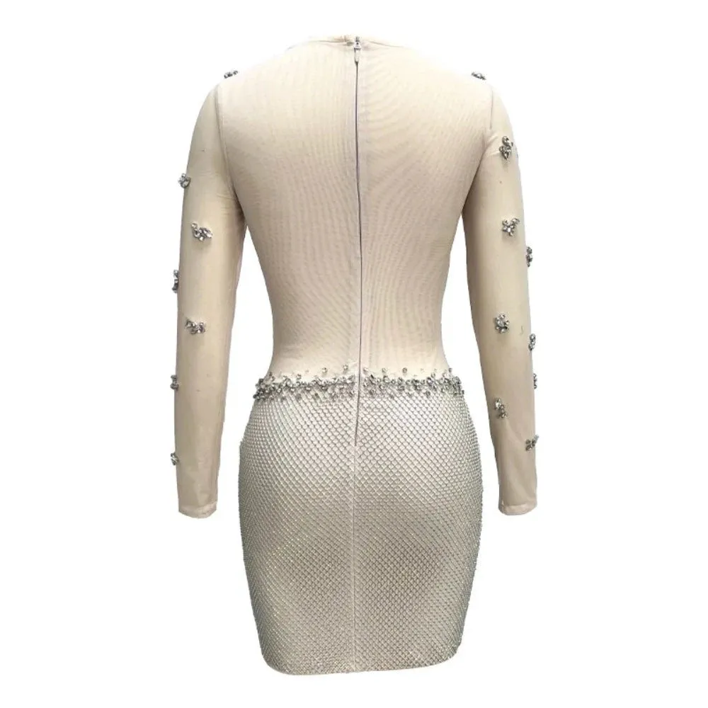 Trend4us Women’s Luxury Beaded Mesh Short Dress