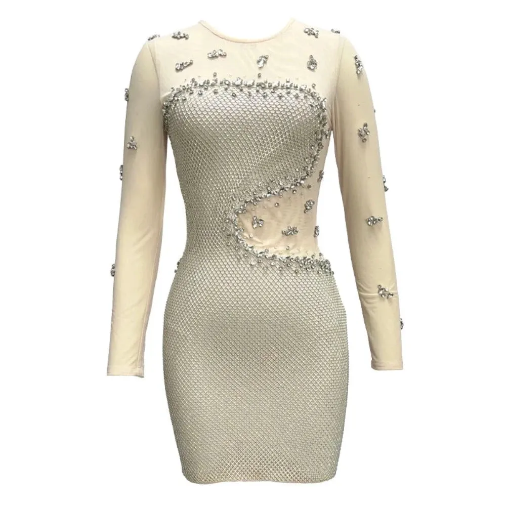 Trend4us Women’s Luxury Beaded Mesh Short Dress