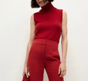 Veronica Beard - Mazzy Sleeveless Cashmere Turtleneck in Crimson