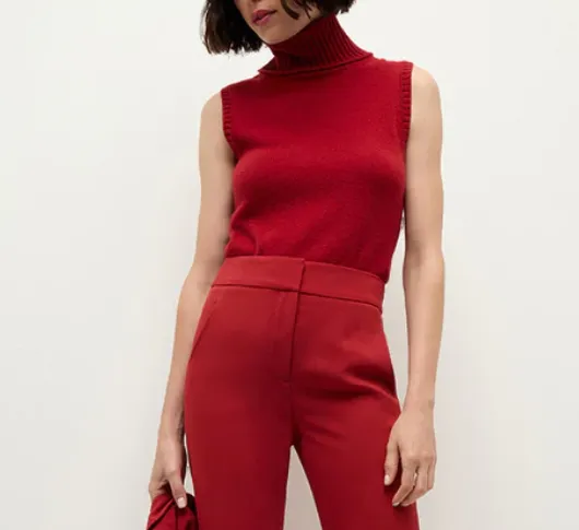 Veronica Beard - Mazzy Sleeveless Cashmere Turtleneck in Crimson