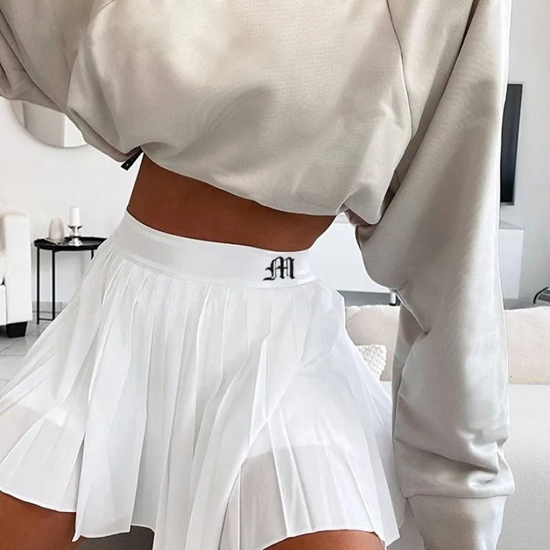White Preppy Plaited Midi Skirts