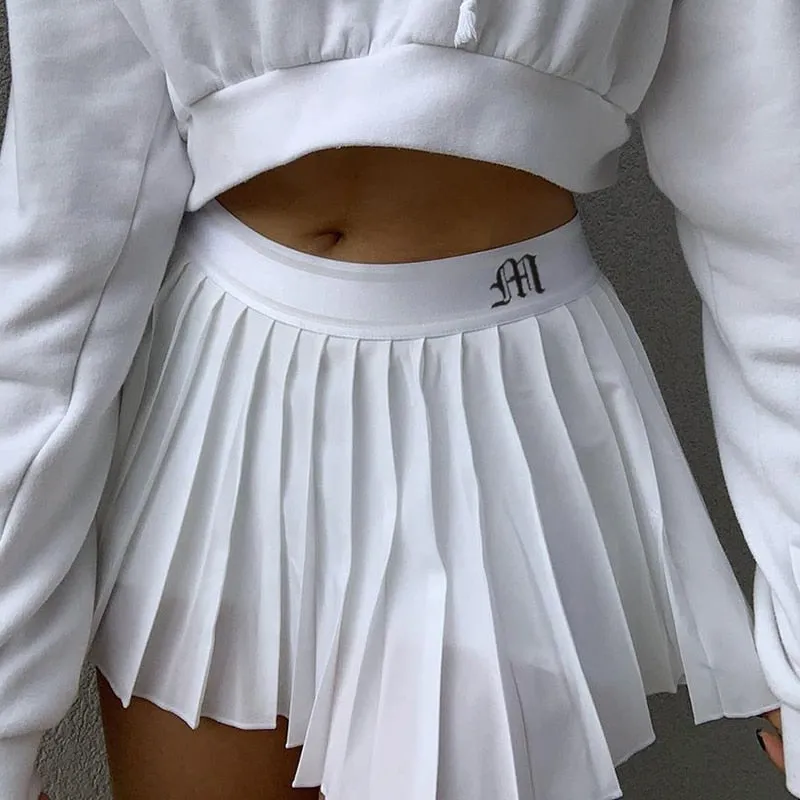 White Preppy Plaited Midi Skirts