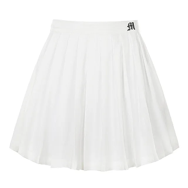 White Preppy Plaited Midi Skirts