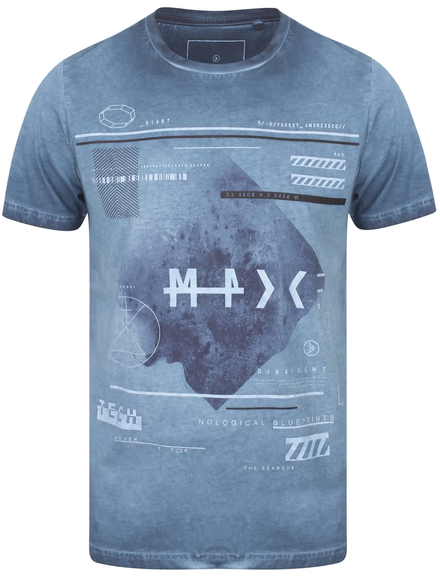 Yasu Motif Burnout Cotton Slub T-Shirt In Reflex Blue - Dissident